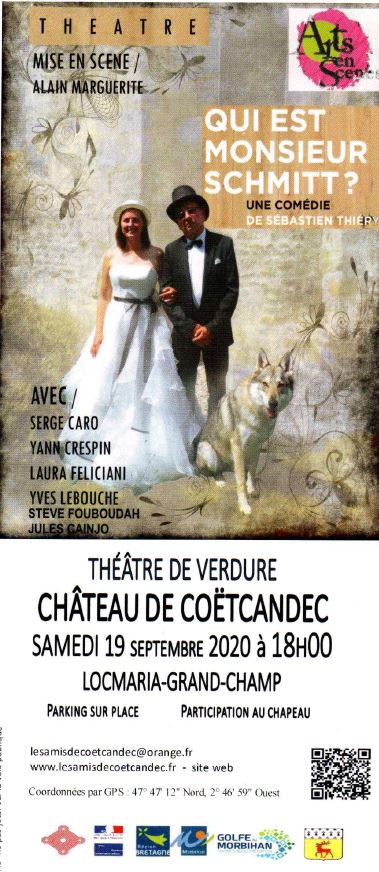 Affiche de théâtre "Qui est Monsieur Schmitt"Journées européennes du patrimoine 2020 Coetcandec, théâtre de verdure